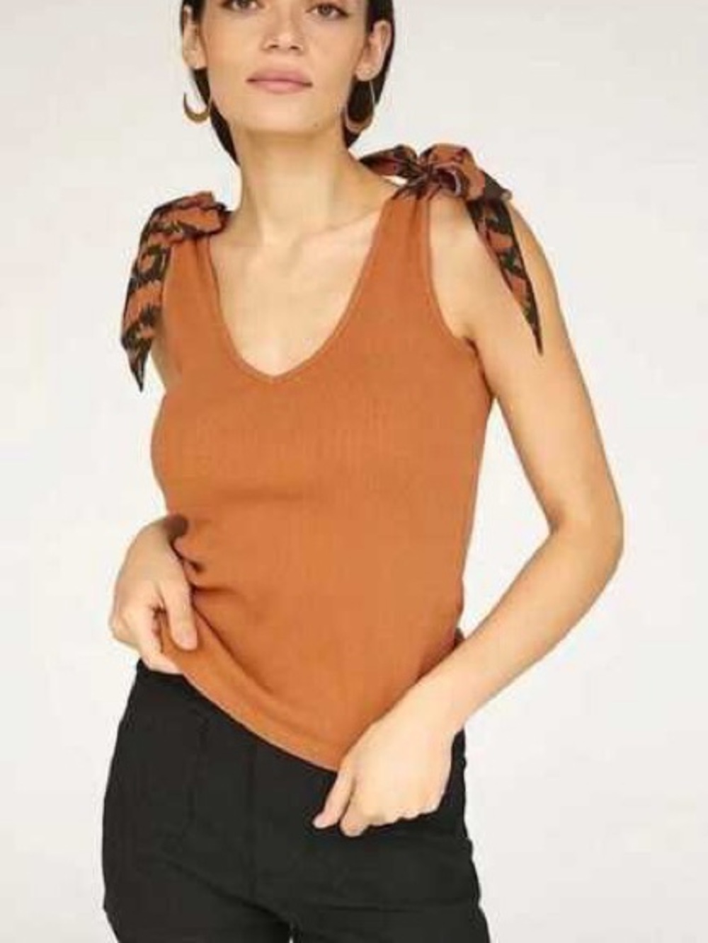 Anthropologie Rust Tie-Shoulder V-Neck Tank